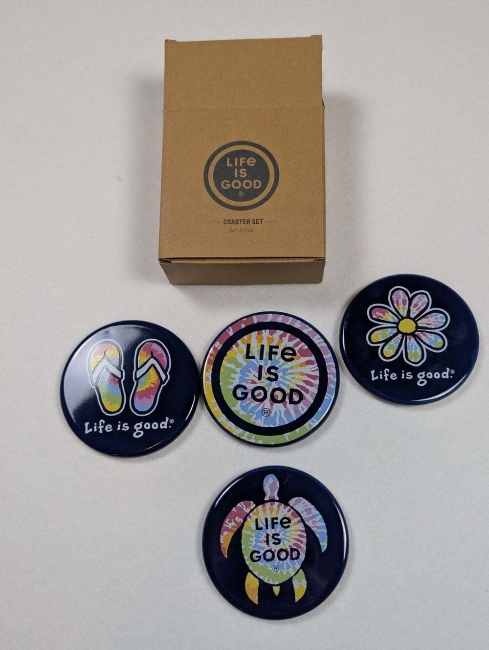 Life is Good Stoneware Coaster Set 4-Pack Tie-Dye New In Box Gift